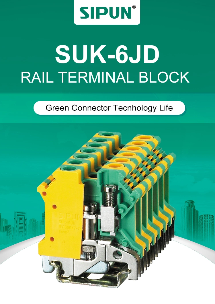 UK PE 6mm2 Screw Type Ground DIN Rail Terminal Block