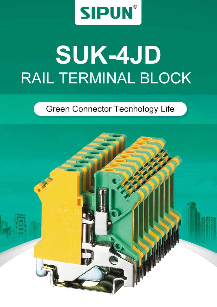 UK PE 4mm2 Screw Type Ground DIN Rail Terminal Block